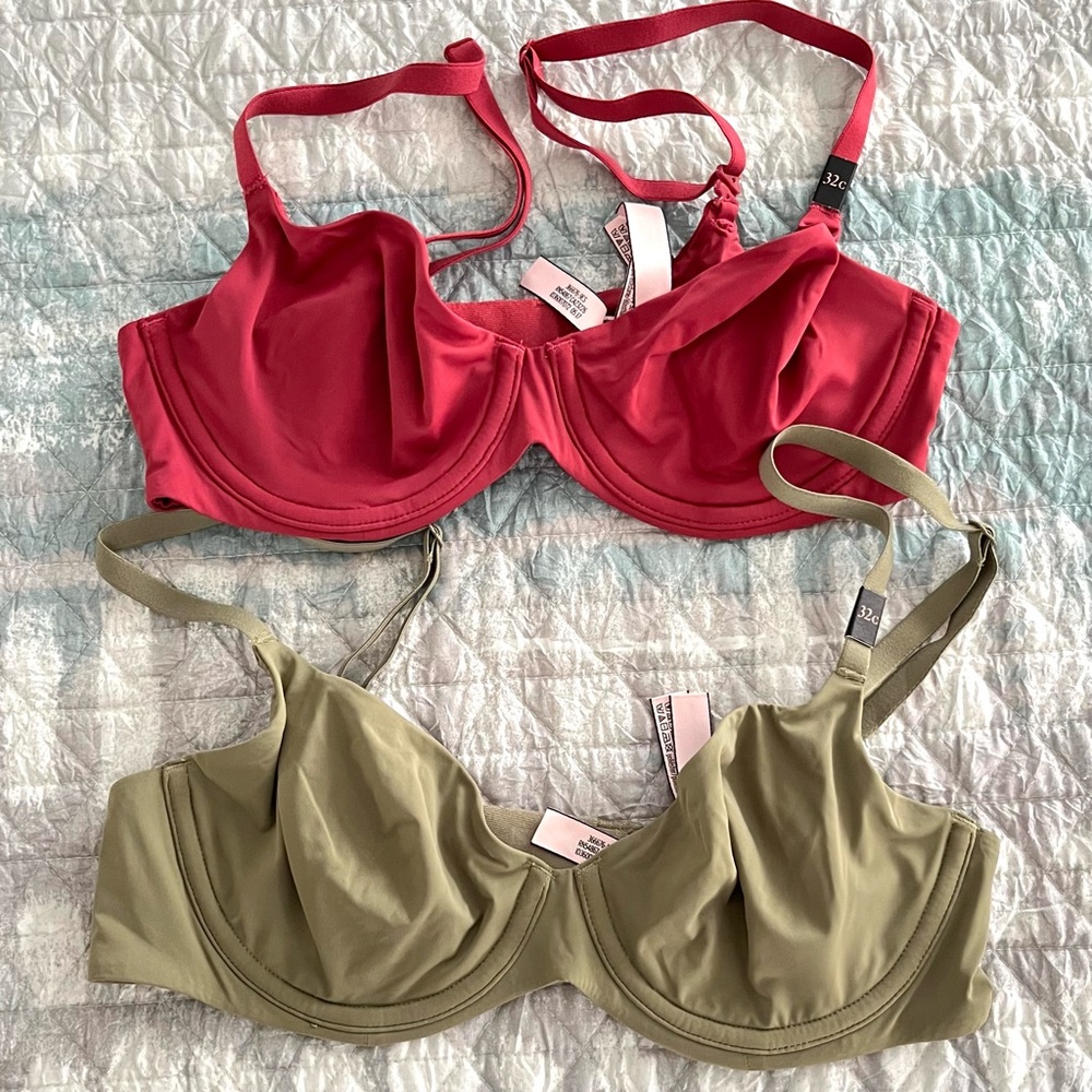 NWT VICTORIA’S SECRET Red and Olive Unlined Bras